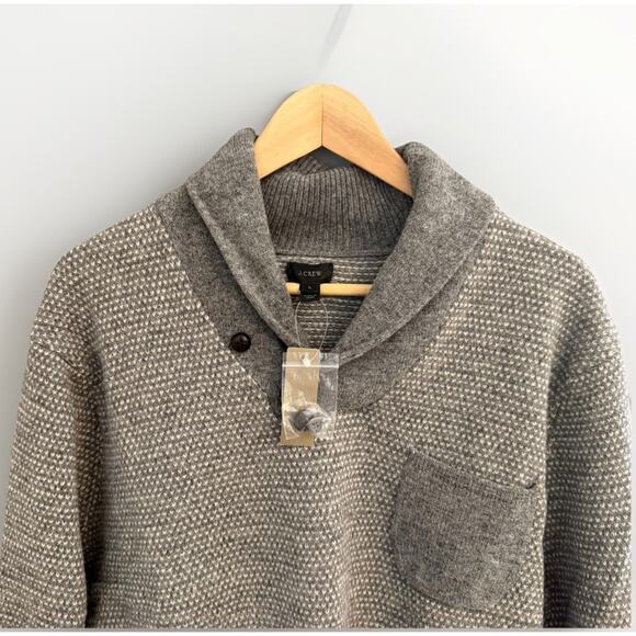 J.Crew 100% Lambswool Knit Shawl Collar Sweater Mens L Heather Gray FLAW - Picture 2 of 10